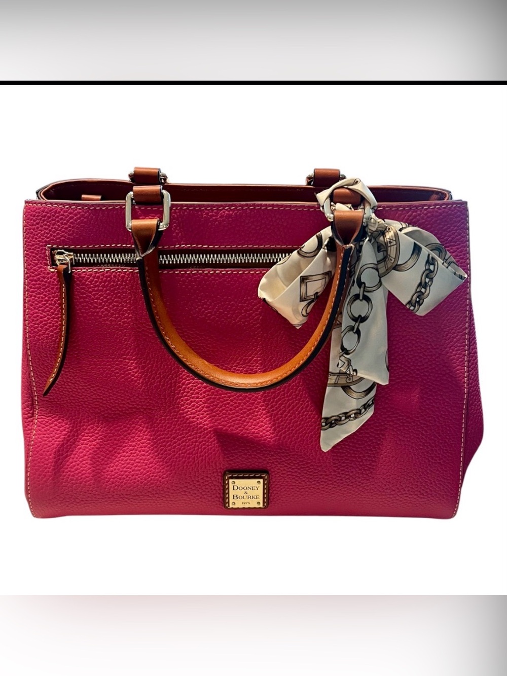 Dooney & Bourke Hot Pink Pebbled Leather Satchel + Silk Scarf – NWT Authentic